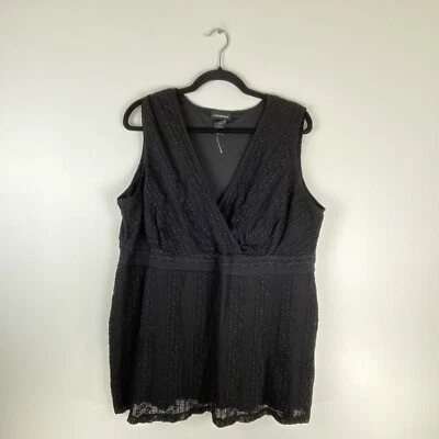 Lane Bryant Women 22/24 Blouse Sleeveless Lace Overlay V Neck Lined Black - Image 1 of 4