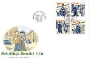 SWEDEN FDC NEWSPAPER POLICEMAN POSTMAN 2002 ISSUE - Picture 1 of 1
