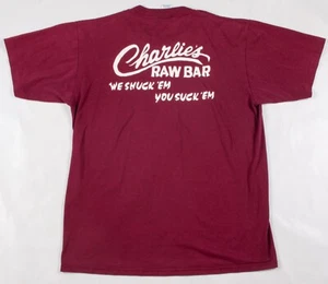 Vintage 1980s/1990s Charlie's Raw Bar Oyster We Shuck Em You Suck Em T-Shirt M/L - Picture 1 of 7