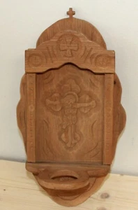 Vintage religious hand carved wall hanging wood icon with oil lamp holder - Picture 1 of 7