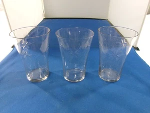 FOSTORIA STARFIRE ATOMIC STARBURST ETCHED CLEAR TUMBLER GLASSES SET 3 EUC - Picture 1 of 9