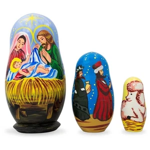 Set of 3 Nativity Scene- Jesus, Mary, Wisemen Nesting Dolls 4.25 Inches - Picture 1 of 2