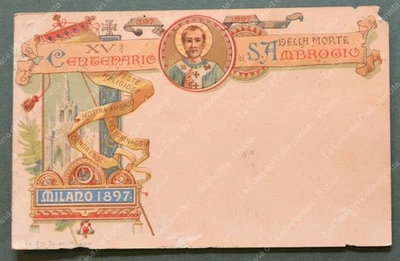 1897 CENTENARIO MORTE S.AMBROGIO. Cartolina d'epoca viaggiata - Immagine 1 di 2