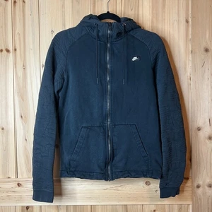 Nike Full Zip Hoodie Men’s Size Small Black Quilted Sleeve Sweatshirt Jacket - Picture 1 of 10