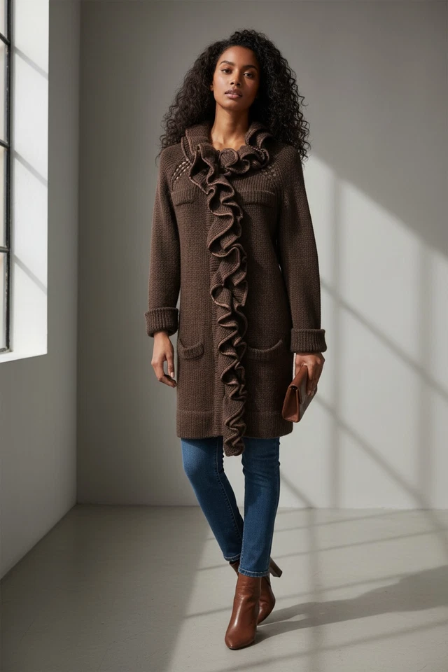 Cárdigan Anthropologie Nanette Lepore Suéter Lana Mohair Talla S Volantes Borde Seda Foto 1 de 4