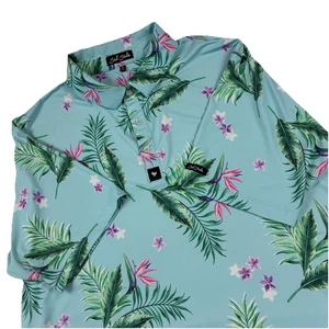 Bad Birdie Golf Polo Stampa Tropicale Camicia XL Uomo Blu Chiaro Motivo Elasticizzato - Foto 1 di 8