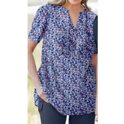 Blusa túnica manga corta WOMAN WITHIN 100 % algodón pintucada medio botón 14/16 Foto 1 de 4