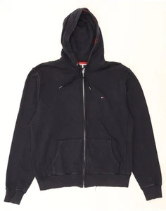 TOMMY HILFIGER Mens Graphic Zip Hoodie Sweater Medium Navy Blue Cotton CR07 - Picture 1 of 3