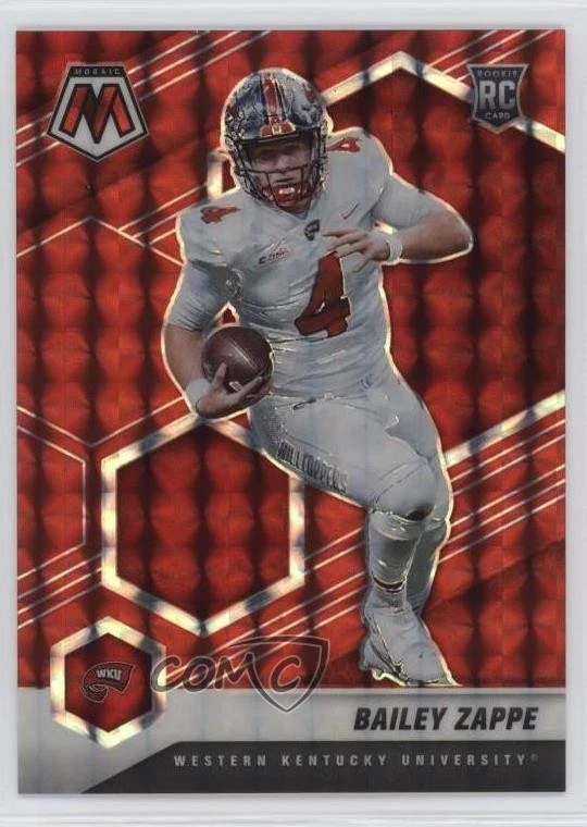 2022 Panini Mosaic Draft Picks Mosaic Red Prizm /99 Bailey Zappe #20 Rookie RC - Image 1 of 2