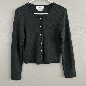 Vintage A. Byer California Grey Pearl Button Cardigan Sweater Size S Ballet 90s - Picture 1 of 7
