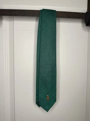 Corbata Polo Ralph Lauren Vintage Verde Lino Irlandés Hecha a Mano EE. UU. Bordada  Foto 1 de 4