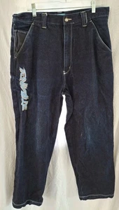 Raw Blue Jeans Herren 34x32 Denim bestickt Baggy Hip Hop Y2K Vintage - Bild 1 von 9