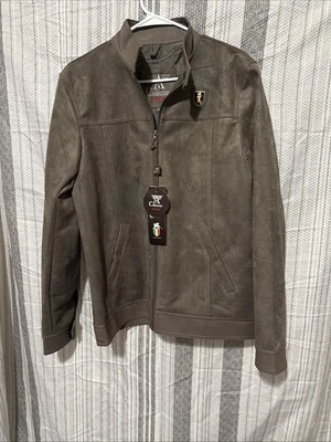 Jaqueta bombardeiro masculina de camurça sintética Collezioni Italia com bolsos com zíper - Imagem 1 de 3