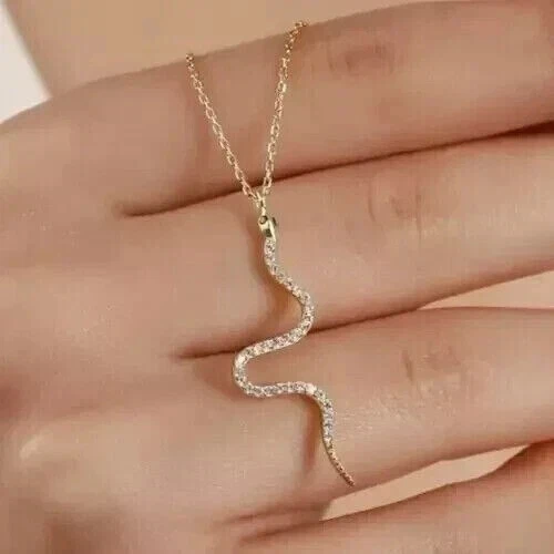 2 Ct Round Simulated Diamond Stylish Snake Shape Pendant 14k Yellow Gold Plated - Imagem 1 de 1