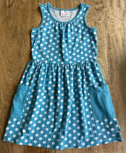 Hanna Andersson Dress Size 130 (8) EUC Blue w/ White Polka Dots Adorable! - Picture 1 of 3