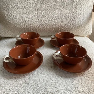 Vintage MCM Homer Laughlin Suntone Cups and Saucers Service for 4 - Picture 1 of 12