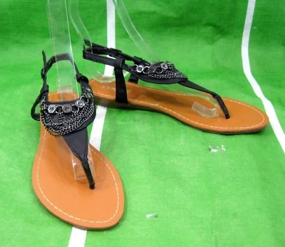 Sandalias negras de tacón de cuña de 1" con piedras de moda MUJERES talla 6,5 Foto 1 de 4