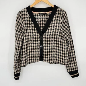 Zara Hahnentritt Strickjacke Pullover Strick Knopfleiste schwarz beige Gr. L adrett - Bild 1 von 8