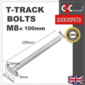 T-Slot M8 x 100mm T-Slider Bolt For 30-Series Miter Track Slot T-Track Thin head - Picture 1 of 2