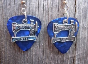 Singer Sewing Machine Charm Guitar Pick Earrings - Pick Your Color - Picture 1 of 15