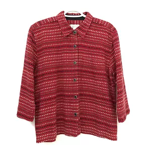 Christopher Banks Womens L Button Linen Blazer Red Repeat Pattern 3/4 Sleeve - Picture 1 of 5