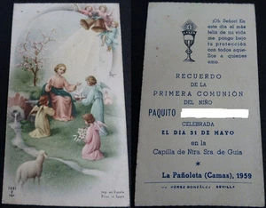 ESTAMPA HOLY CARD PRIMERA COMUNION IGLESIA VIRGEN DE GUIA 1959 SANTINI CC1381 - Imagen 1 de 2