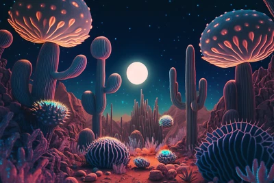 Tapiz UV Psy Cacti, reactivo a la luz negra, tapiz psicodélico, arte Trippy DMT Foto 1 de 4