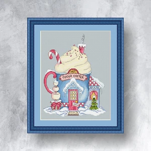 HOT COFFEE CHRISTMAS HOUSE - Gezähltes Kreuzstich-Set (mit DMC Fäden) - Bild 1 von 12