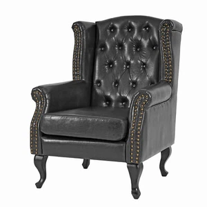 Sessel Clubsessel Chesterfield Oxford Kunstleder, schwarz ohne Ottomane - Bild 1 von 5