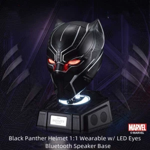 New Black Panther 1:1 Wearable Helmet W/ LED Eye Bluetooth Speaker Base Toy Gift - Picture 1 of 10