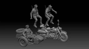 1/35 Scale WwII Motorcycles and Soldiers 3 Figures Model Kit Resin Printed - Photo 1/1
