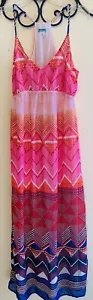 MATERNITY MAXI DRESS WOMENS S/P/P PINK MULTICOLOR SPAGHETTI STRAPS - Picture 1 of 6