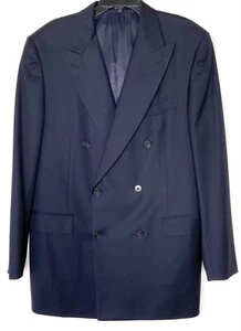 ERMENEGILDO ZEGNA Italian Navy Wool Double Breasted Blazer Suit Coat Jacket 54 L - Picture 1 of 9
