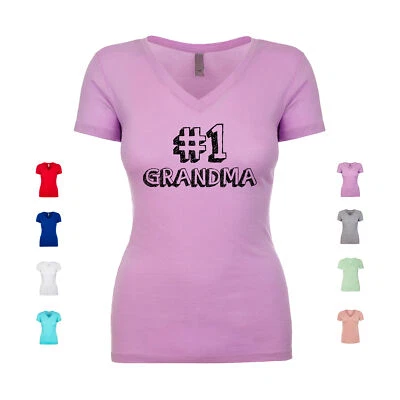Number 1 Grandma grandmother granny grandmum abuela mama Women's V Neck Shirt - Изображение 1 из 3
