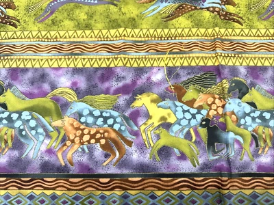 Mythical Horses Laurel Burch Stripe Fabric Olive Bronze Gold Purple 3/4 Y #10 - Image 1 of 4