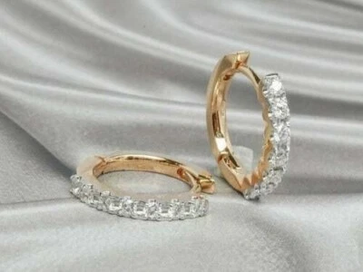 2Ct Round Lab Created Diamond Women's Huggie Hoop Earrings 14K Yellow Gold Over - Image 1 of 4