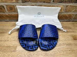 $450 Versace Gomma Greca Toboganes de Piscina Azul Real EE. UU. Talla 8 / UE Talla 41 / Talla 410 - Imagen 1 de 12