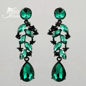 Mujeres Negro Verde Cristal Estrás Pendientes Colgantes Moda Joyería 2810 - Imagen 1 de 3