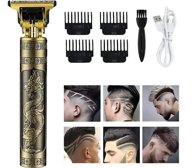 RASOIO TAGLIA CAPELLI REGOLA BARBA PROFESSIONALE + 4 PETTINI ORO GOLD CARICA USB