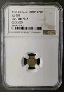 1856 California Gold Octagonal Half Dollar BG-307 NGC UNC Details Cleaned - Picture 1 of 4