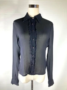 BLUSA GIANNI VERSACE COUTURE VINTAGE AÑOS 90 100% SEDA TRANSPARENTE NEGRA ITALIA - Imagen 1 de 12