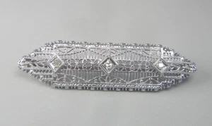 Art Deco Brosche 14K Weißgold filigran Diamanten 30er Jahre - Bild 1 von 6
