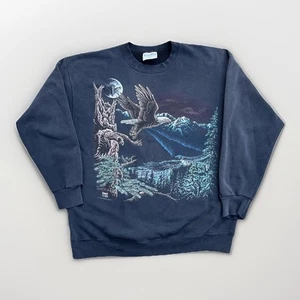 Vintage stand out design sweatshirt eagle forest moon XL 1993 Heavyweight - Picture 1 of 5