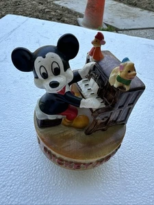 Vintage Keramik Mickey Mouse am Klavier drehbare Spieluhr Figur - Bild 1 von 8