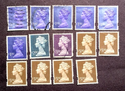 Reino Unido Gran Bretaña 1990 Definitive High Valores £1, £2, £3 £5 usado/MNH 14 estampillas Foto 1 de 2