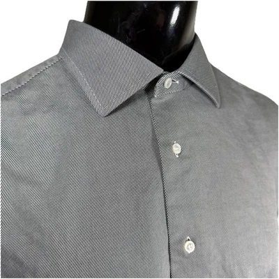 Мужская рубашка Brioni 18 дюймов большая тонкая серая в полоску с длинным рукавом французские манжеты Италия - Изображение 1 из 4