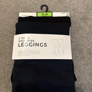Pack de 2 Leggings M&S High Rise Negro y Azul Marino Talla 12 Nuevos con Etiquetas Marks & Spencer - Imagen 1 de 6