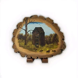 Live Edge Gemälde auf Holz Plumpsklo Hütte Kern Landhaus Kern Künstler Signatur - Bild 1 von 6