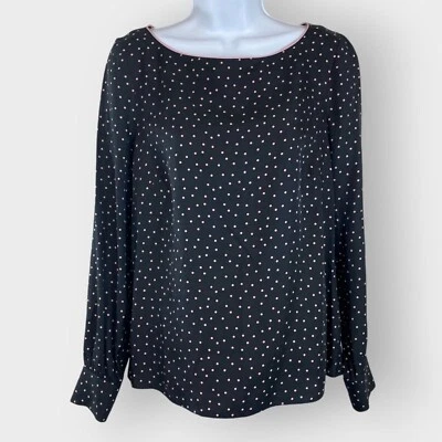 НОВЫЙ | Boden женщин Топ | 6 | черный розовый горошек | шелковая смесь | замочная скважина шеи - Изображение 1 из 4