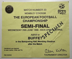 RARE UEFA EURO 96 SPECIMAN TICKET GERMANY V ENGLAND BANQUETING 26th JUNE 1996 - Picture 1 of 2